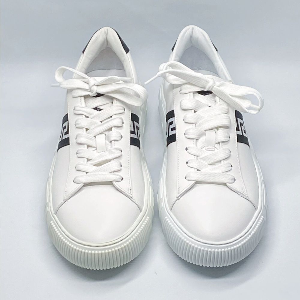 Versace La Greca Ribbon-Trim Leather Sneakers size 40 - Picture 3 of 13